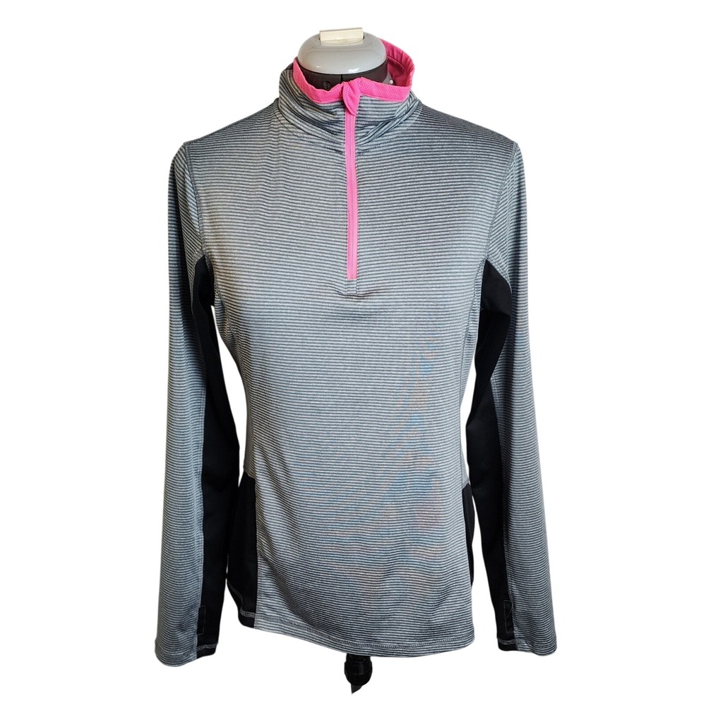 RBX Women's‎ Gray Striped Quarter Zip Long Sleeve Athletic Top Shirt Size M